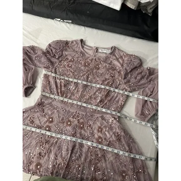 NEW MAC DUGGAL [‎ 12 ] 93930 Puff Sleeve Embellished A Line Gown Heather Purple - Picture 5 of 16